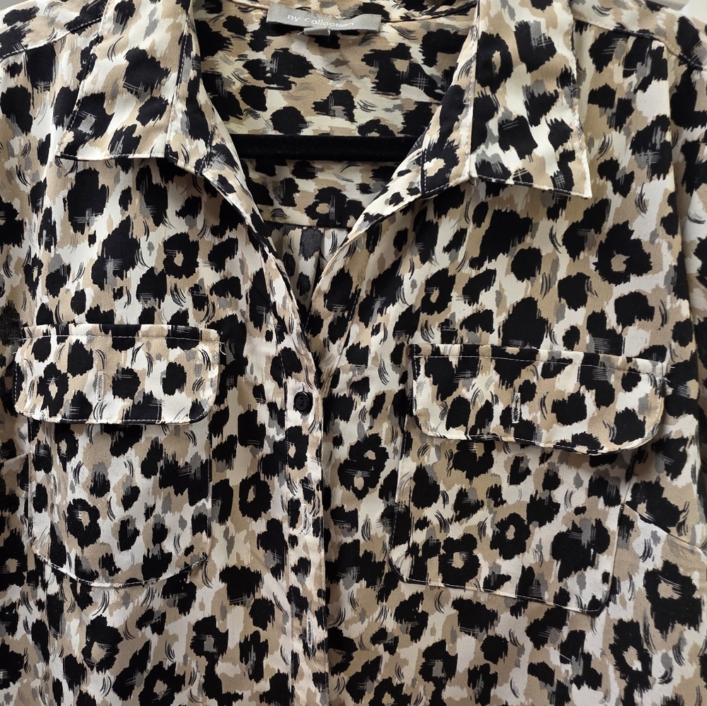 NY Collection- Leopard Print- Button-Up Utility Top- 3/4 Roll Sleeves- Large - Picture 5 of 11